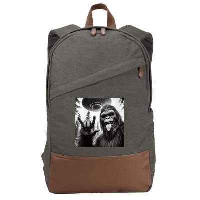 Funny Sasquatch Bigfoot Rock On Selfie With Ufo Alien Cotton Canvas Backpack