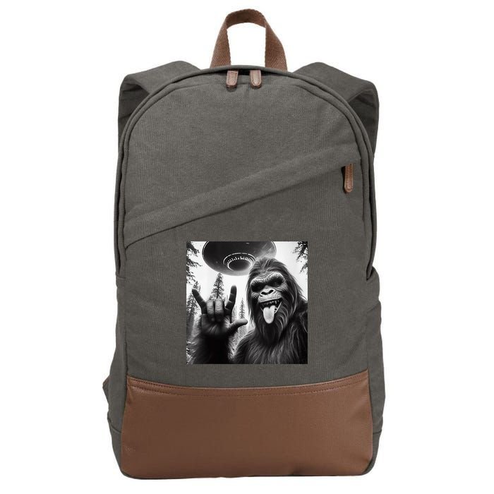 Funny Sasquatch Bigfoot Rock On Selfie With Ufo Alien Cotton Canvas Backpack