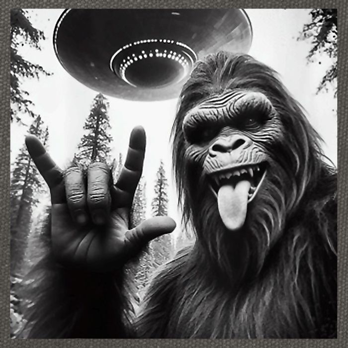 Funny Sasquatch Bigfoot Rock On Selfie With Ufo Alien Cotton Canvas Backpack