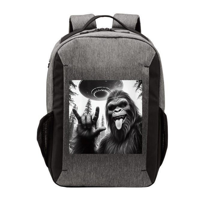 Funny Sasquatch Bigfoot Rock On Selfie With Ufo Alien Vector Backpack