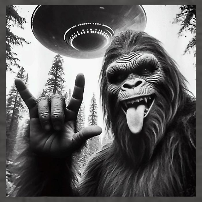 Funny Sasquatch Bigfoot Rock On Selfie With Ufo Alien Vector Backpack