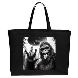 Funny Sasquatch Bigfoot Rock On Selfie With Ufo Alien Cotton Canvas Jumbo Tote