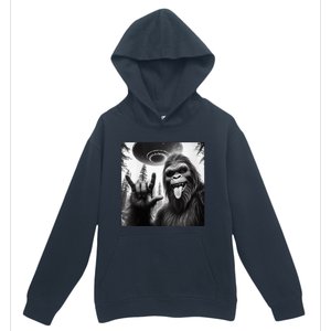 Funny Sasquatch Bigfoot Rock On Selfie With Ufo Alien Urban Pullover Hoodie