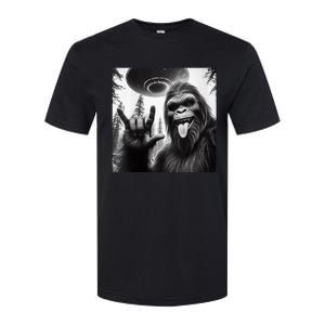 Funny Sasquatch Bigfoot Rock On Selfie With Ufo Alien Softstyle CVC T-Shirt