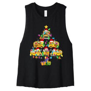 Funny Santa Bus Driver School Bus Christmas Tree Women's Racerback Cropped Tank