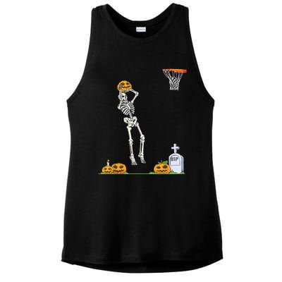 Funny Skeleton Basketball Halloween Pumpkin Ladies PosiCharge Tri-Blend Wicking Tank