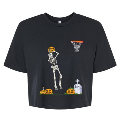 Funny Skeleton Basketball Halloween Pumpkin Bella+Canvas Jersey Crop Tee