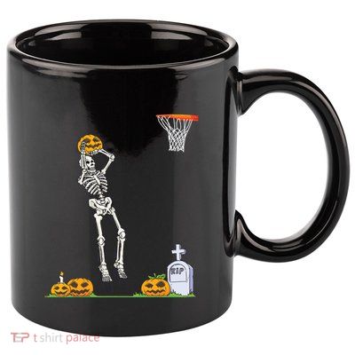 Funny Skeleton Basketball Halloween Pumpkin 11oz C Handle Ceramic Mug