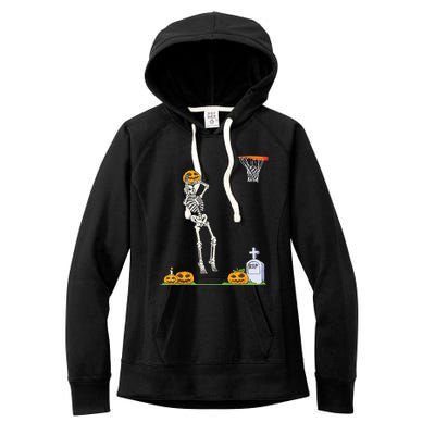 Funny Skeleton Basketball Halloween Pumpkin Women's Fleece Hoodie