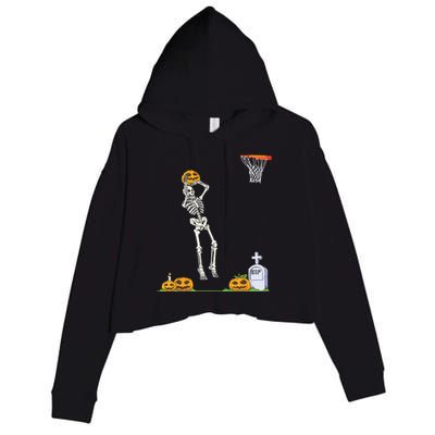 Funny Skeleton Basketball Halloween Pumpkin Crop Fleece Hoodie