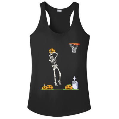 Funny Skeleton Basketball Halloween Pumpkin Ladies PosiCharge Competitor Racerback Tank