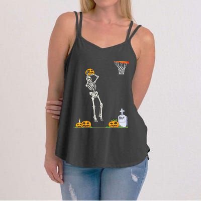 Funny Skeleton Basketball Halloween Pumpkin Women's Strappy Tank