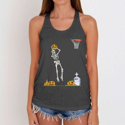 Funny Skeleton Basketball Halloween Pumpkin Women's Knotted Racerback Tank