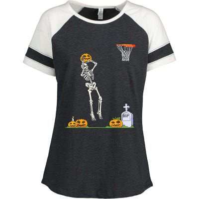 Funny Skeleton Basketball Halloween Pumpkin Enza Ladies Jersey Colorblock Tee