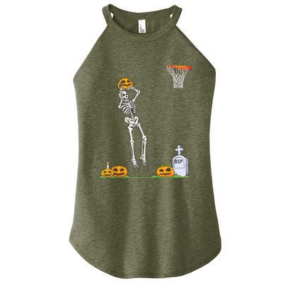 Funny Skeleton Basketball Halloween Pumpkin Women’s Perfect Tri Rocker Tank