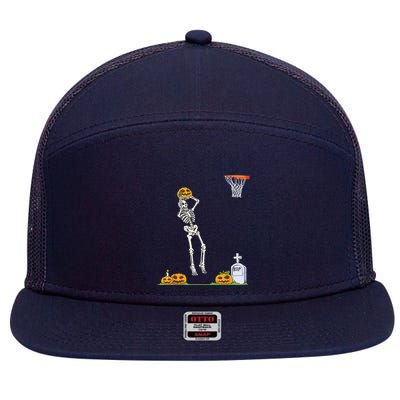 Funny Skeleton Basketball Halloween Pumpkin 7 Panel Mesh Trucker Snapback Hat