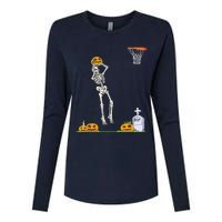 Funny Skeleton Basketball Halloween Pumpkin Womens Cotton Relaxed Long Sleeve T-Shirt