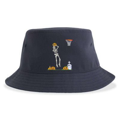 Funny Skeleton Basketball Halloween Pumpkin Sustainable Bucket Hat