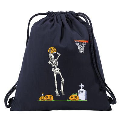 Funny Skeleton Basketball Halloween Pumpkin Drawstring Bag
