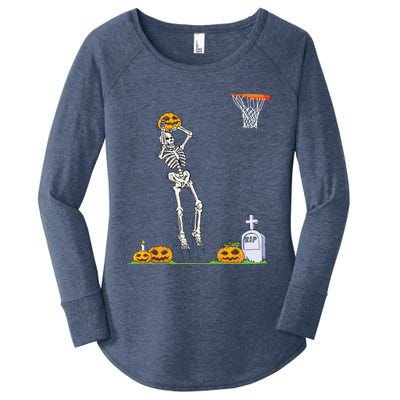 Funny Skeleton Basketball Halloween Pumpkin Women's Perfect Tri Tunic Long Sleeve Shirt