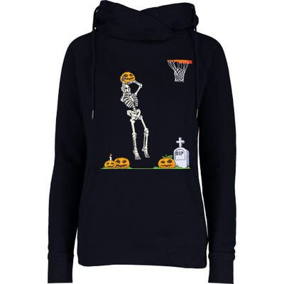 Funny Skeleton Basketball Halloween Pumpkin Womens Funnel Neck Pullover Hood