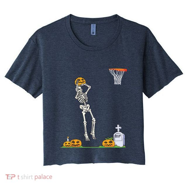 Funny Skeleton Basketball Halloween Pumpkin Crop Top