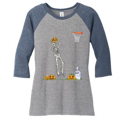 Funny Skeleton Basketball Halloween Pumpkin Women's Tri-Blend 3/4-Sleeve Raglan Shirt