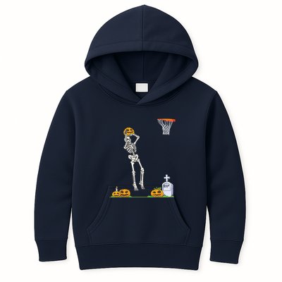 Funny Skeleton Basketball Halloween Pumpkin Kids Hoodie