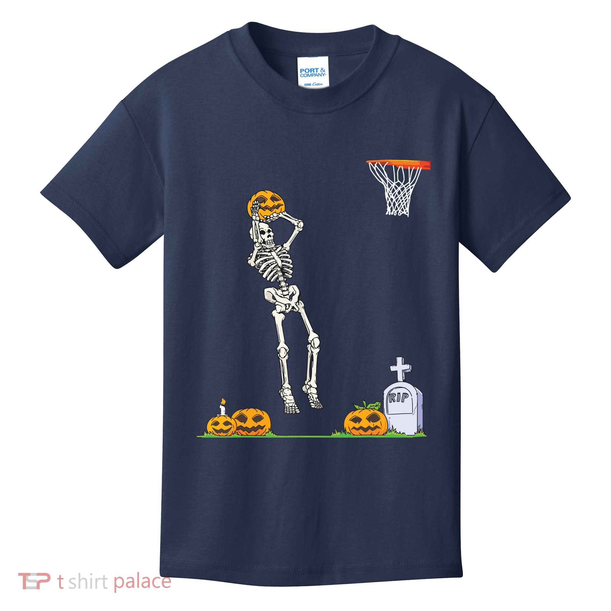 Funny Skeleton Basketball Halloween Pumpkin Kids T-Shirt