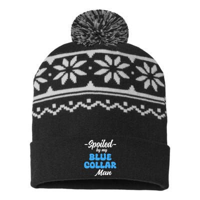 Funny Spoiled By My Blue Collar ManHusband Wife Girlfriend USA-Made Snowflake Beanie