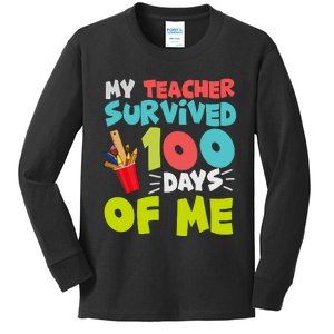 Funny School Boy Girl Gift 100 Days Of School Kids Long Sleeve Shirt