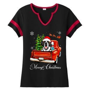 Funny Saint Bernard Ride Red Truck Merry Christmas Pajama Ladies Halftime Notch Neck Tee