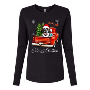 Funny Saint Bernard Ride Red Truck Merry Christmas Pajama Womens Cotton Relaxed Long Sleeve T-Shirt