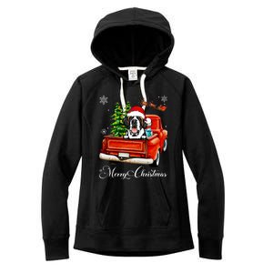 Funny Saint Bernard Ride Red Truck Merry Christmas Pajama Women's Fleece Hoodie