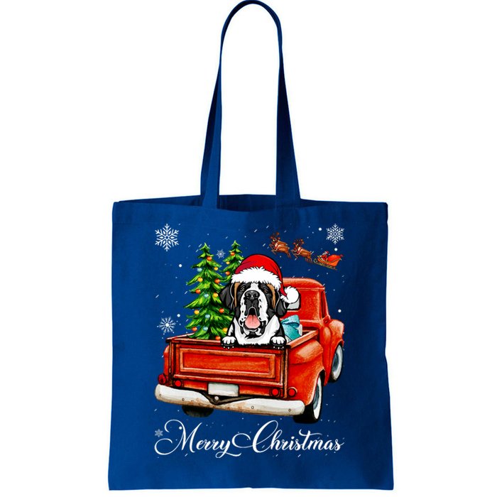 Funny Saint Bernard Ride Red Truck Merry Christmas Pajama Tote Bag