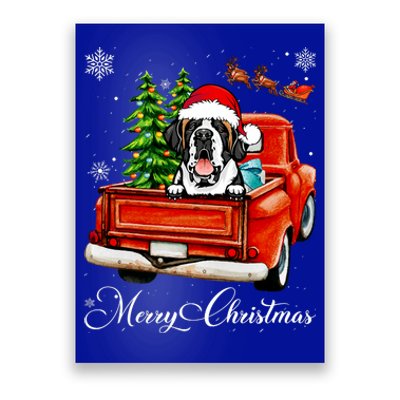 Funny Saint Bernard Ride Red Truck Merry Christmas Pajama Poster