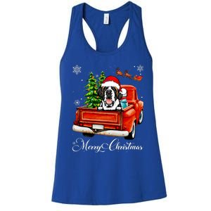 Funny Saint Bernard Ride Red Truck Merry Christmas Pajama Women's Racerback Tank