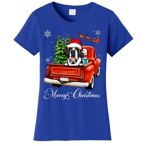 Funny Saint Bernard Ride Red Truck Merry Christmas Pajama Women's T-Shirt