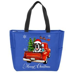 Funny Saint Bernard Ride Red Truck Merry Christmas Pajama Zip Tote Bag