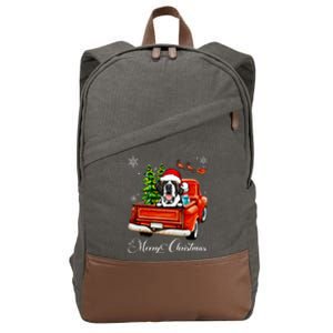 Funny Saint Bernard Ride Red Truck Merry Christmas Pajama Cotton Canvas Backpack