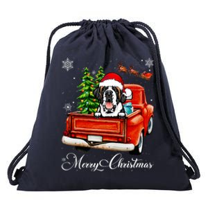 Funny Saint Bernard Ride Red Truck Merry Christmas Pajama Drawstring Bag