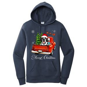 Funny Saint Bernard Ride Red Truck Merry Christmas Pajama Women's Pullover Hoodie