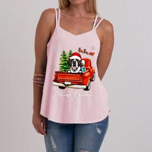 Funny Saint Bernard Ride Red Truck Merry Christmas Pajama Women's Strappy Tank