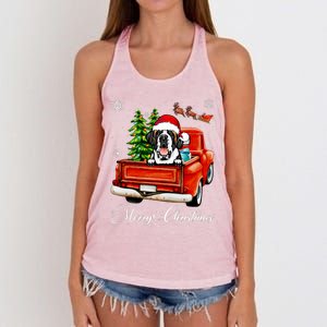 Funny Saint Bernard Ride Red Truck Merry Christmas Pajama Women's Knotted Racerback Tank