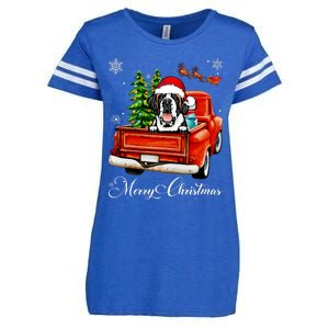 Funny Saint Bernard Ride Red Truck Merry Christmas Pajama Enza Ladies Jersey Football T-Shirt