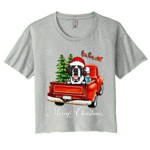 Funny Saint Bernard Ride Red Truck Merry Christmas Pajama Women's Crop Top Tee