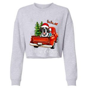 Funny Saint Bernard Ride Red Truck Merry Christmas Pajama Cropped Pullover Crew