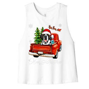 Funny Saint Bernard Ride Red Truck Merry Christmas Pajama Women's Racerback Cropped Tank