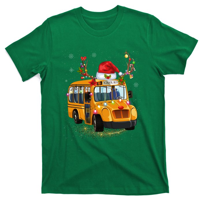 Funny School Bus Reindeer Santa Christmas School Bus Driver T-Shirt