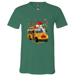 Funny School Bus Reindeer Santa Christmas School Bus Driver V-Neck T-Shirt